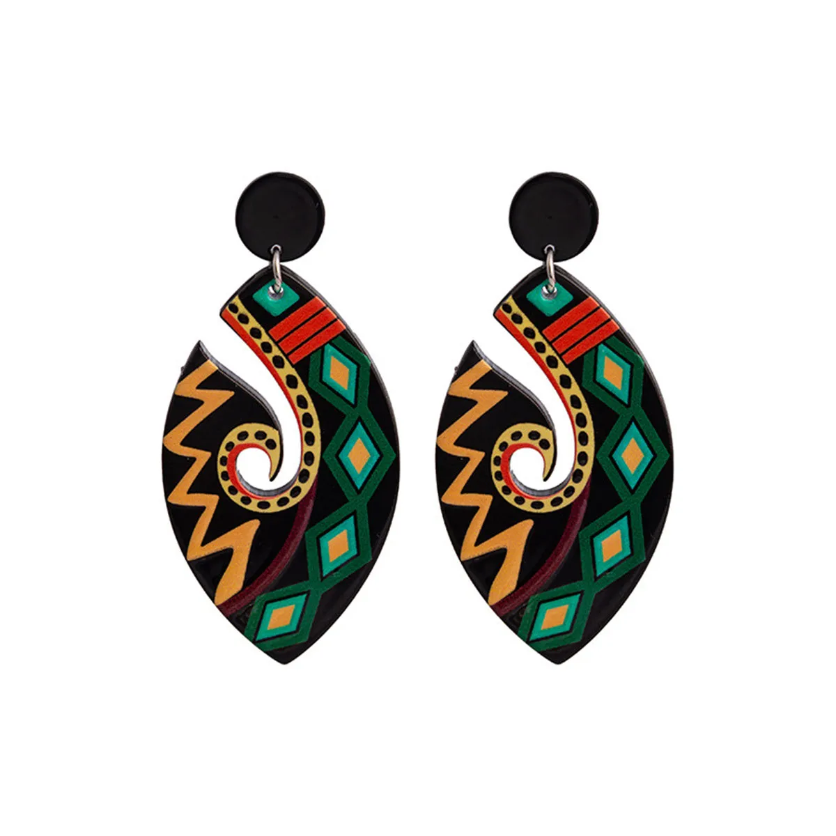 Green Acrylic & Silver-Plated Geometric Drop Earrings