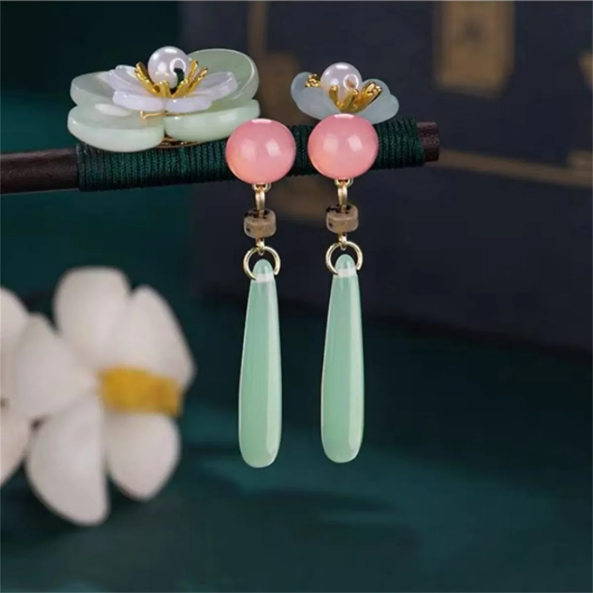 Green & Pink Quartz Drop Earrings
