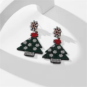Green & Red Cubic Zirconia Christmas Tree Drop Earrings