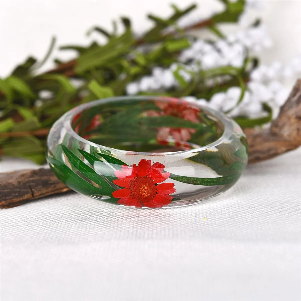 Green & Red Dried Flower Bangle