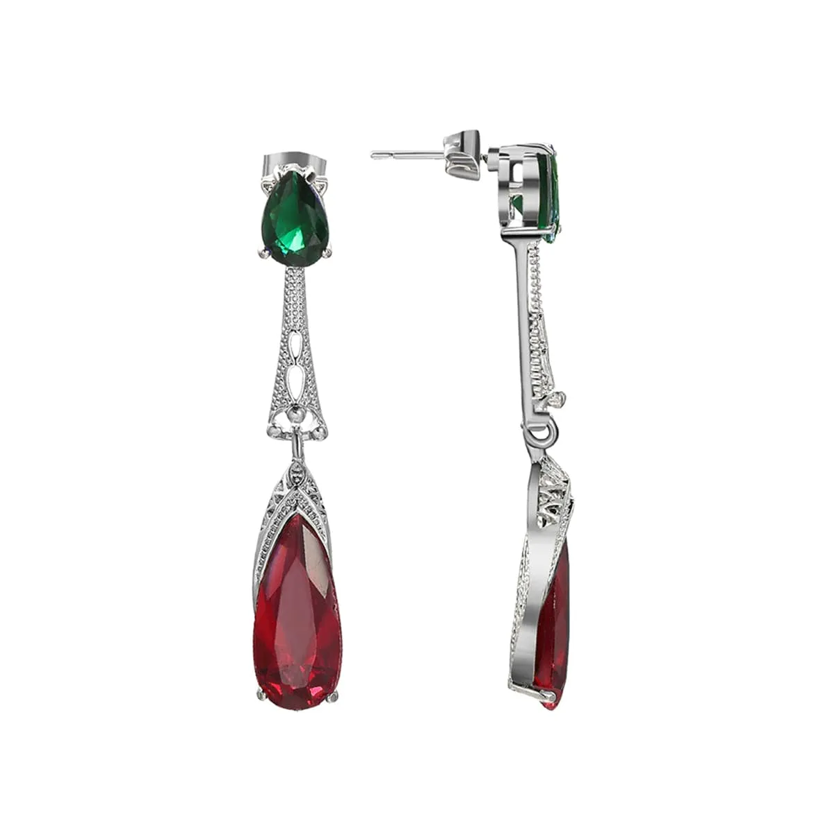 Green & Rose Crystal Drop Earrings