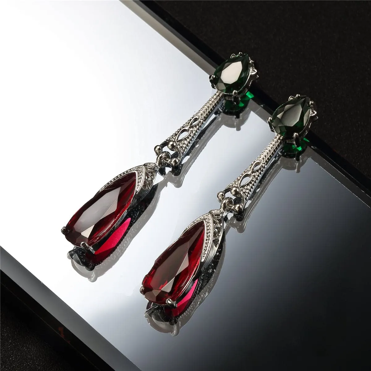 Green & Rose Crystal Drop Earrings