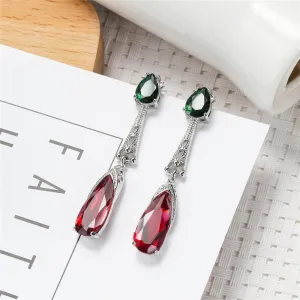 Green & Rose Crystal Drop Earrings