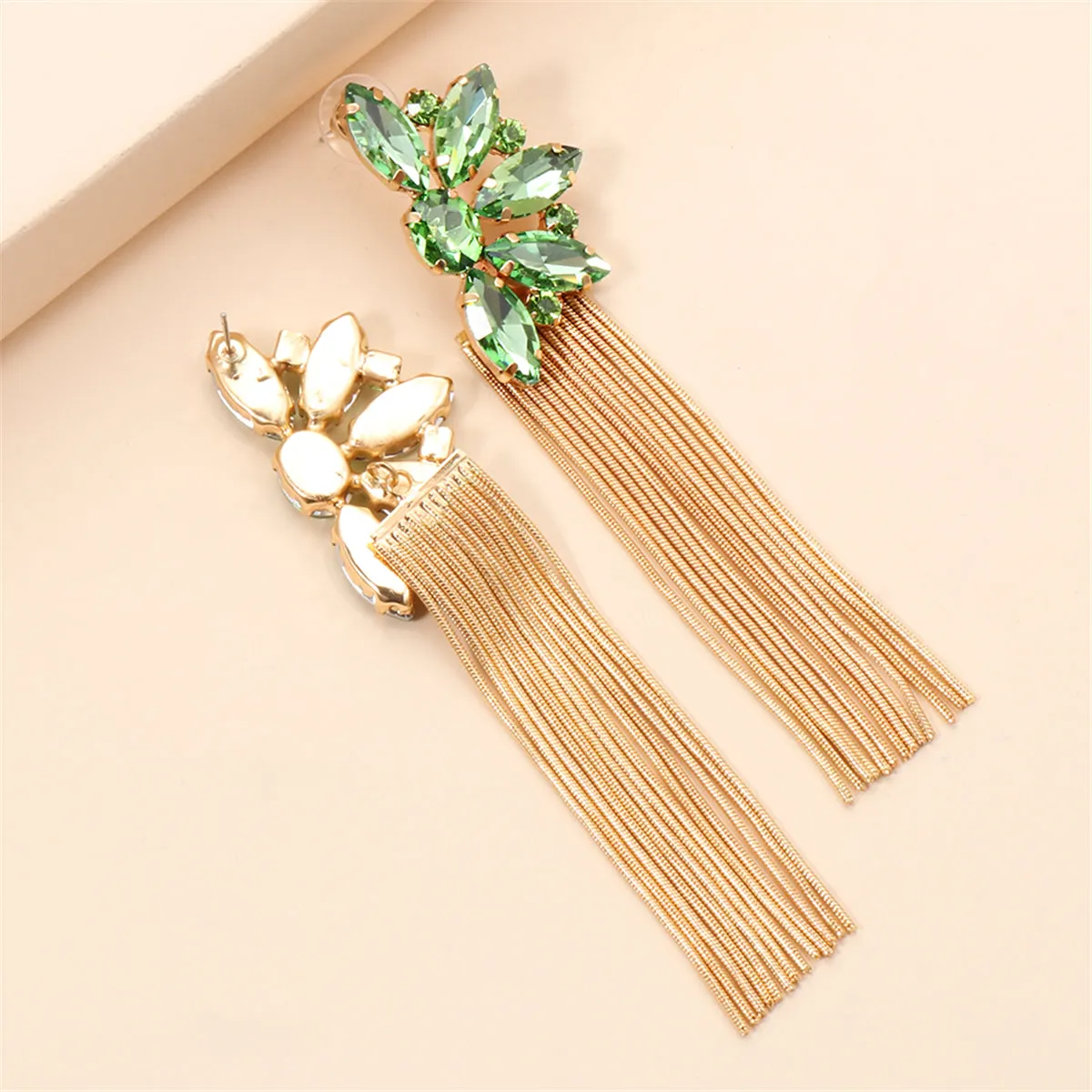 Green Crystal & 18K Gold-Plated Botany Tassel Drop Earrings