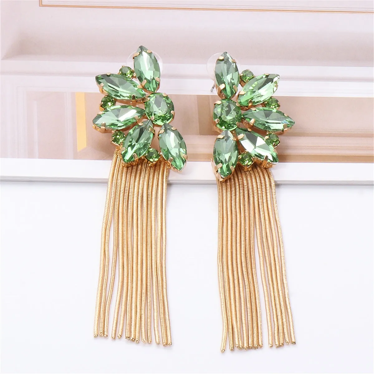 Green Crystal & 18K Gold-Plated Botany Tassel Drop Earrings
