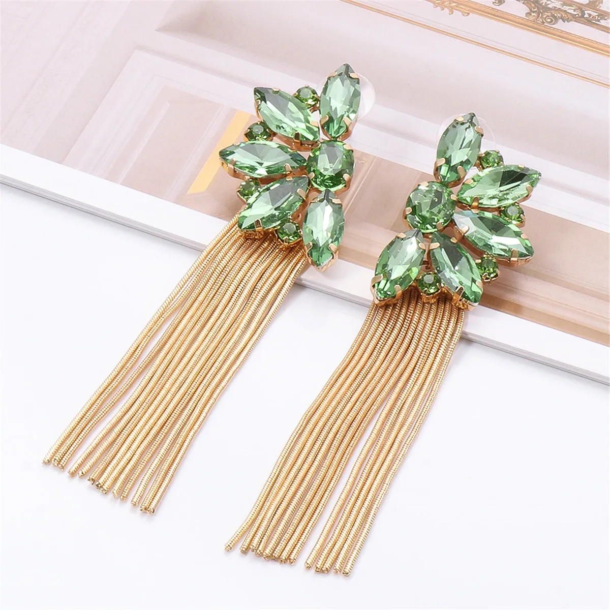 Green Crystal & 18K Gold-Plated Botany Tassel Drop Earrings