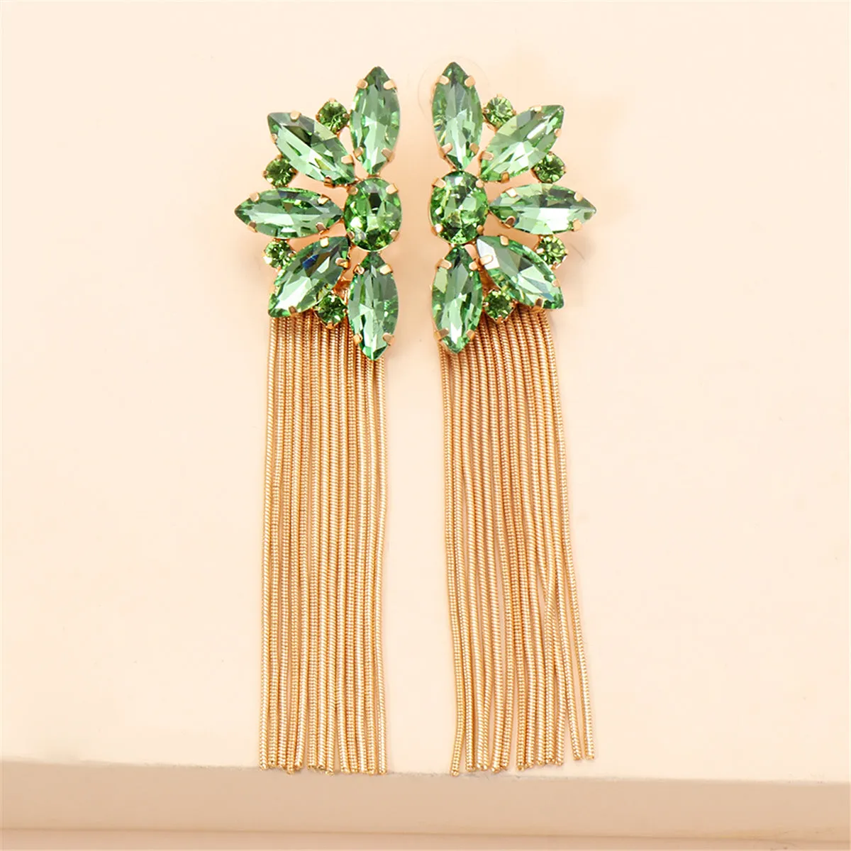 Green Crystal & 18K Gold-Plated Botany Tassel Drop Earrings