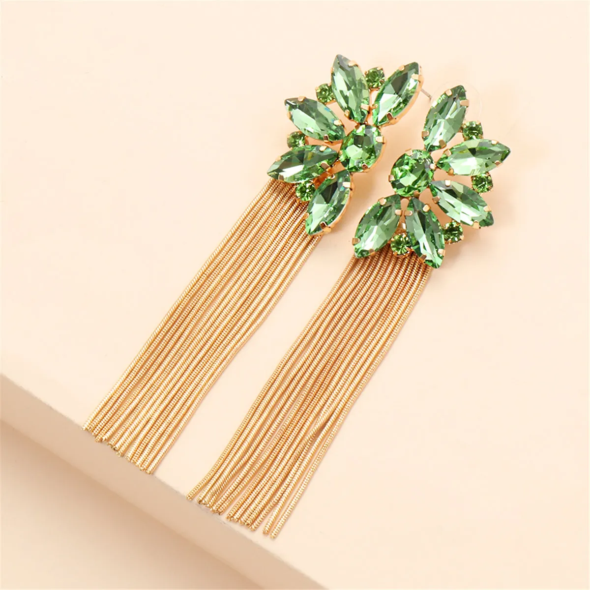 Green Crystal & 18K Gold-Plated Botany Tassel Drop Earrings