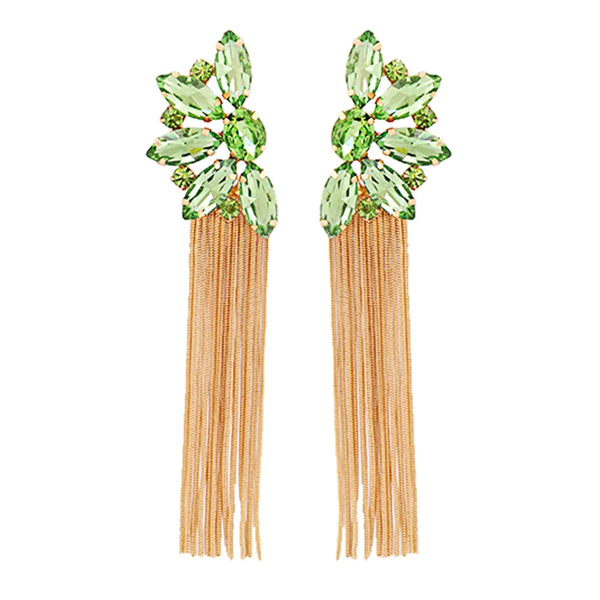 Green Crystal & 18K Gold-Plated Botany Tassel Drop Earrings