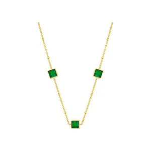 Green Crystal & 18K Gold-Plated Square Station Necklace
