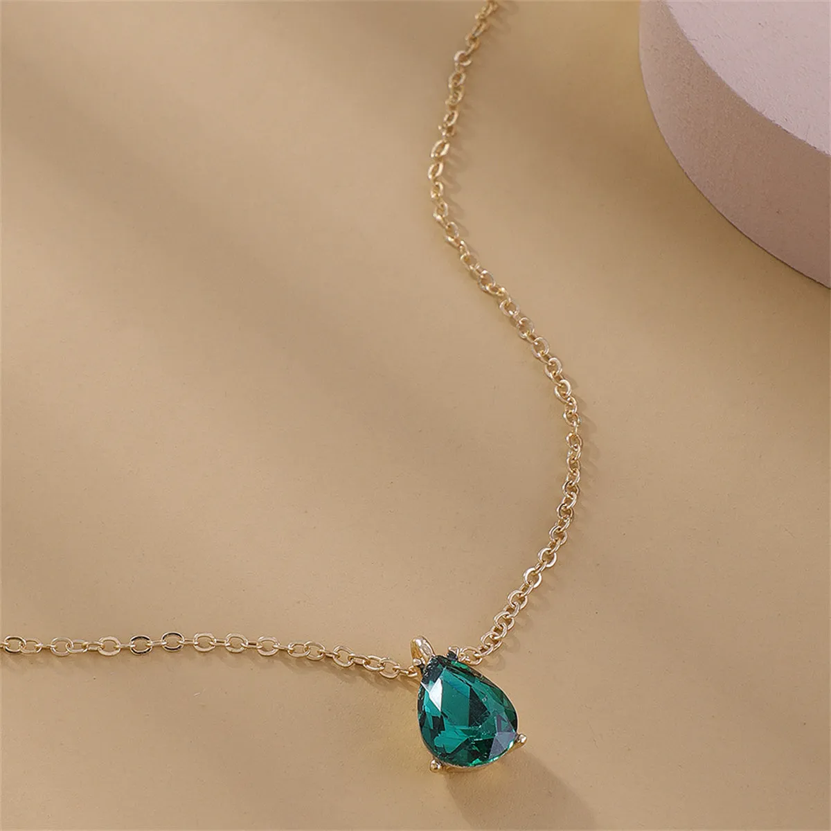 Green Crystal & 18K Gold-Plated Teardrop Pendant Necklace