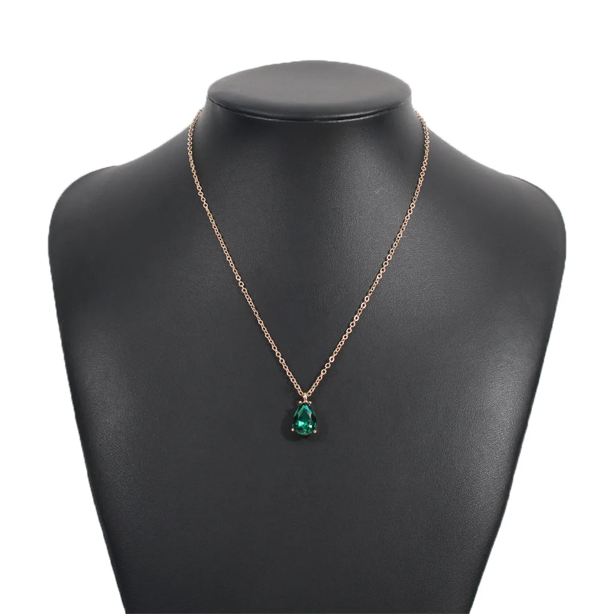 Green Crystal & 18K Gold-Plated Teardrop Pendant Necklace