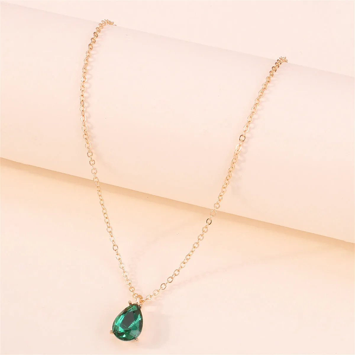 Green Crystal & 18K Gold-Plated Teardrop Pendant Necklace