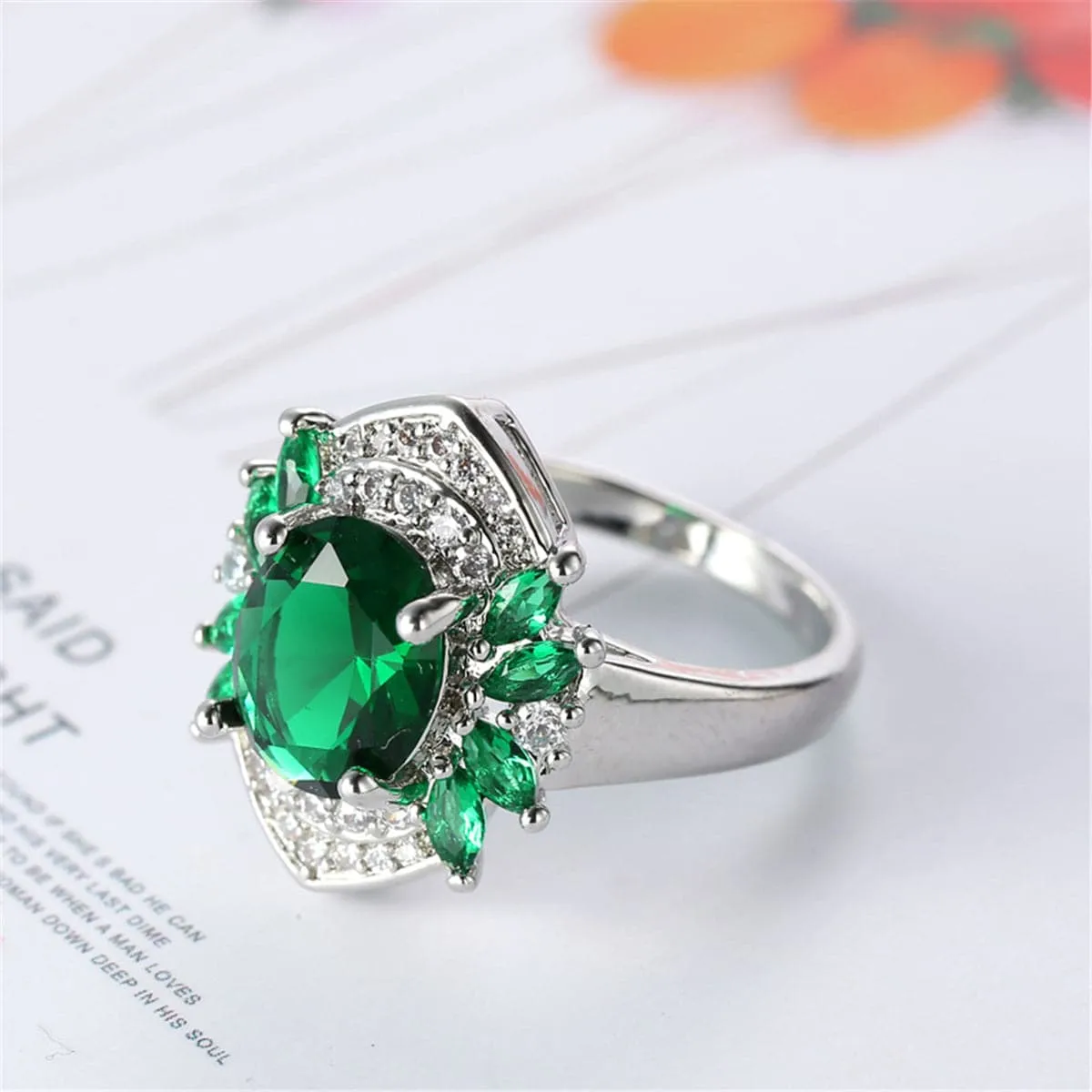 Green Crystal & Cubic Zirconia Botany Ring