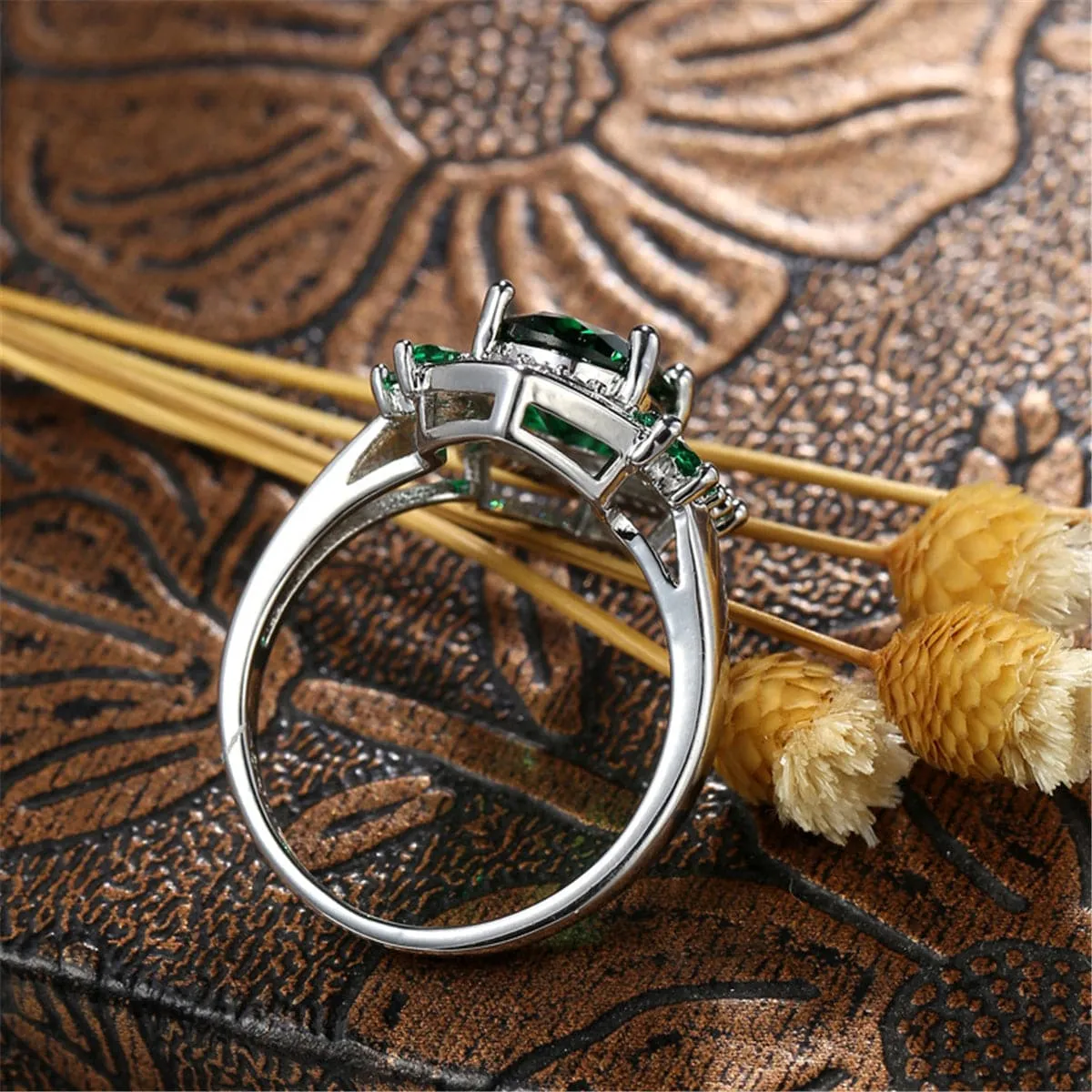 Green Crystal & Cubic Zirconia Botany Ring