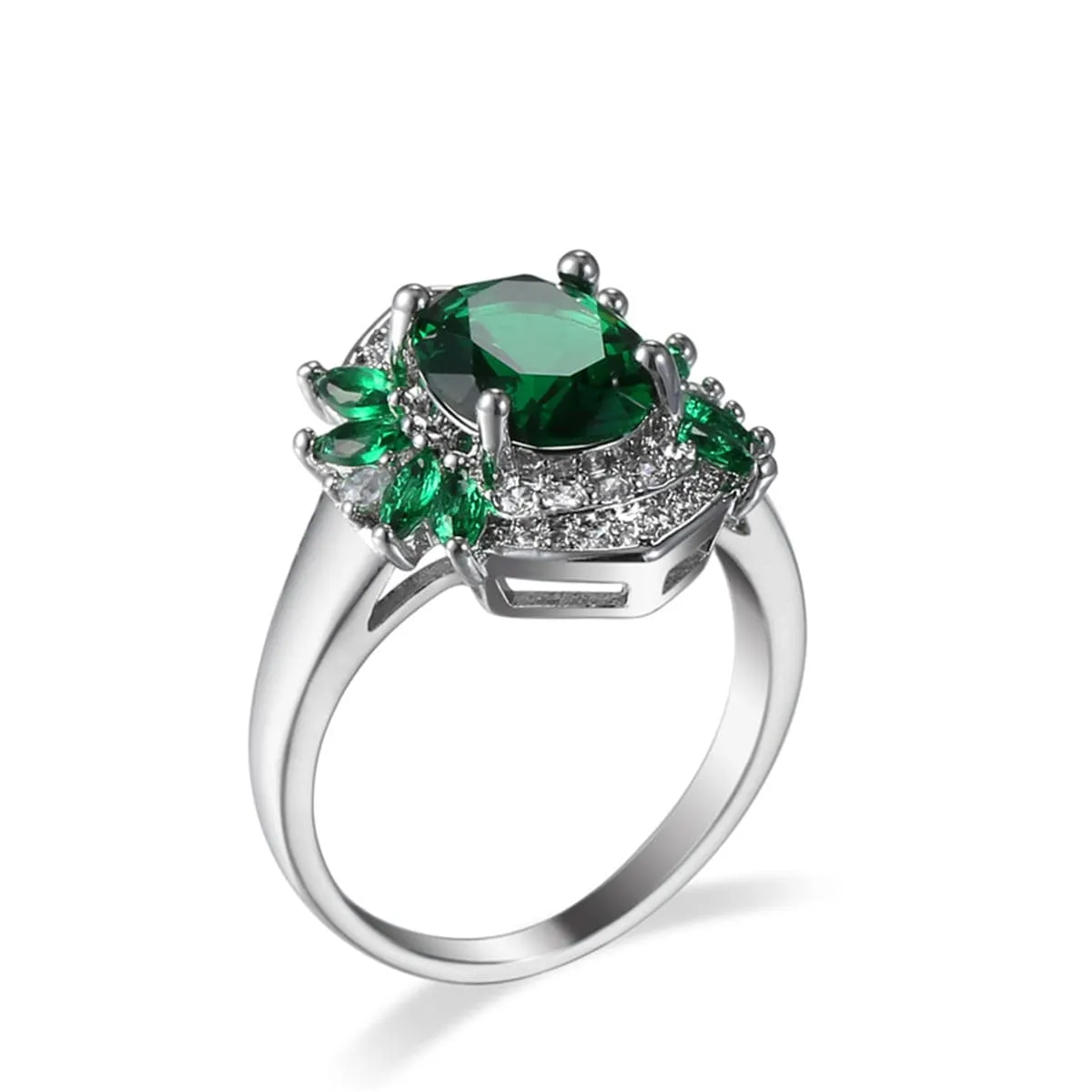 Green Crystal & Cubic Zirconia Botany Ring