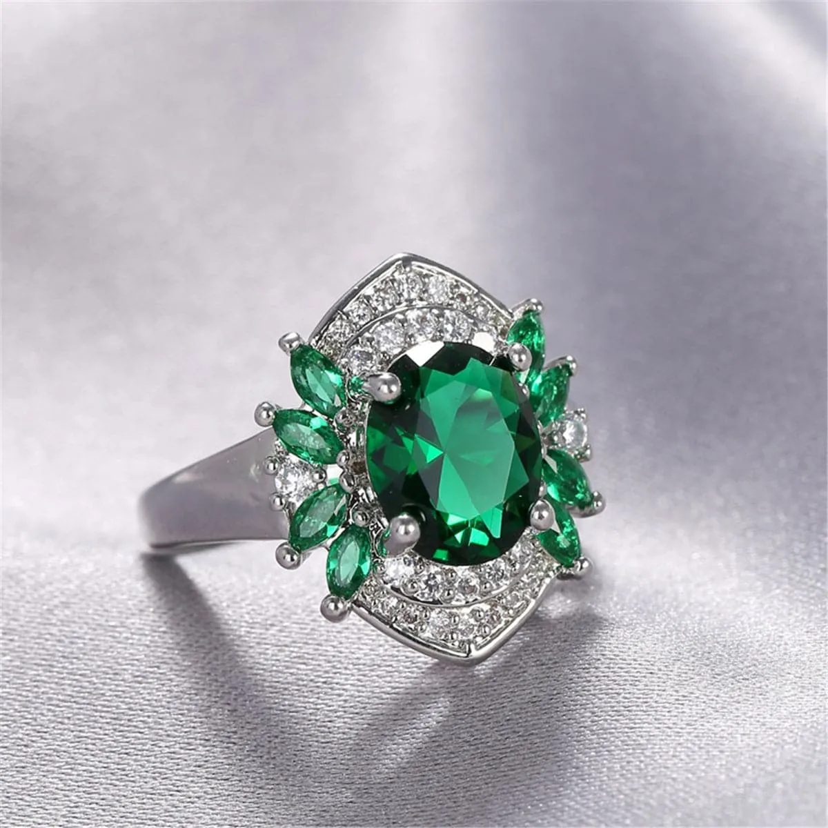Green Crystal & Cubic Zirconia Botany Ring