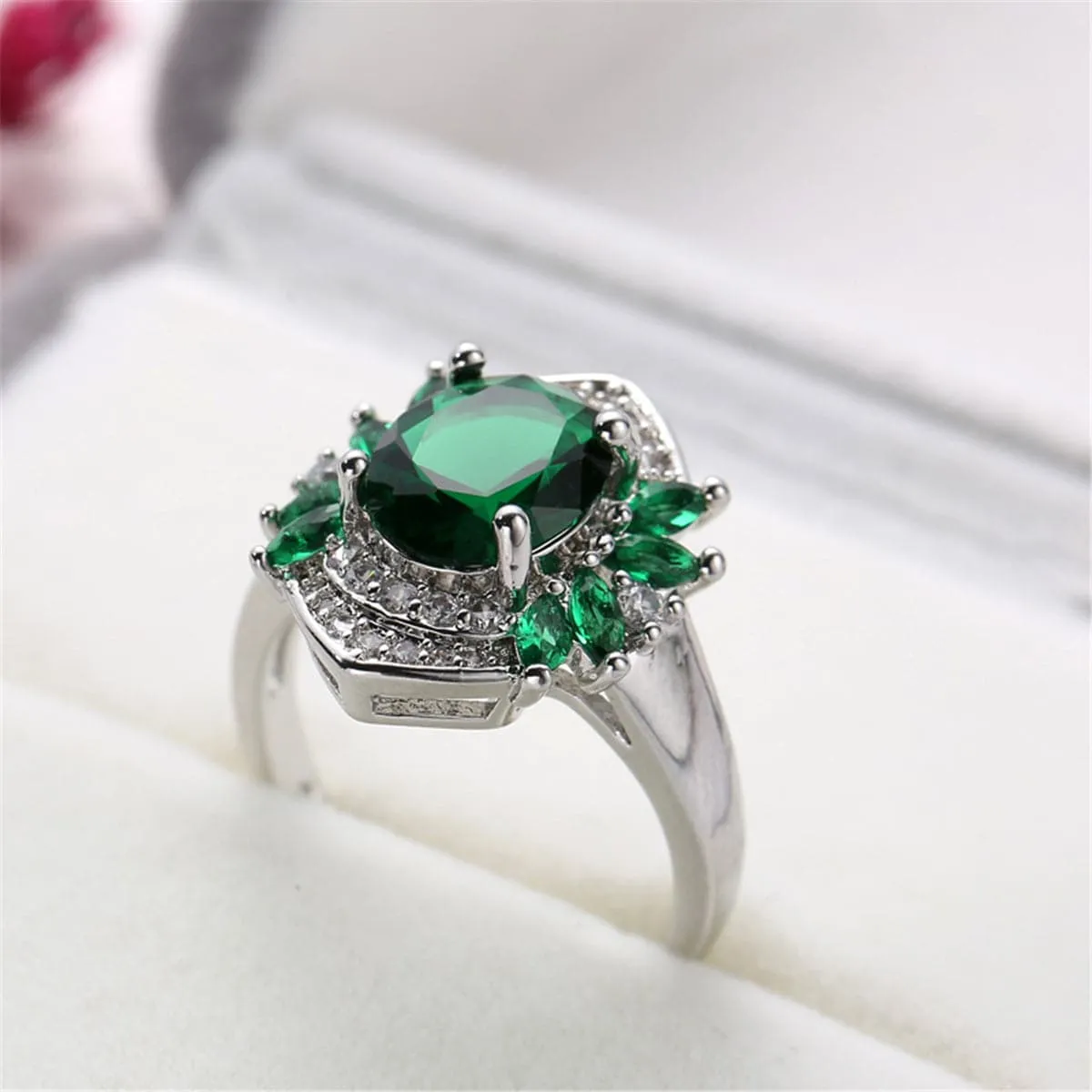 Green Crystal & Cubic Zirconia Botany Ring