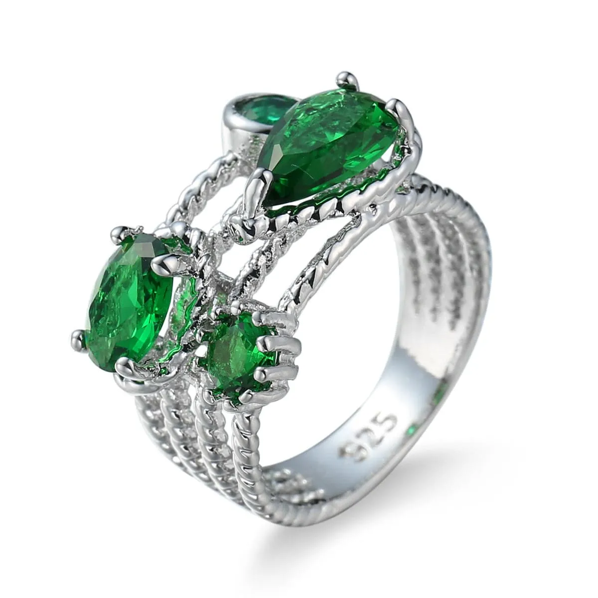 Green Crystal & Cubic Zirconia Layered Band Ring