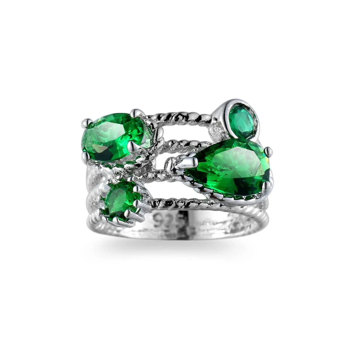 Green Crystal & Cubic Zirconia Layered Band Ring