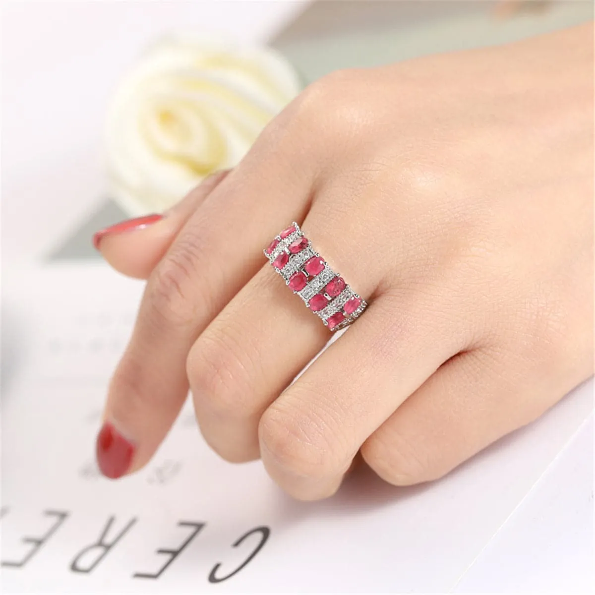 Green Crystal & Cubic Zirconia Oval-Cut Ring