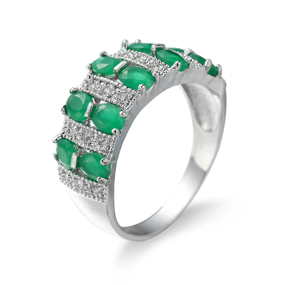 Green Crystal & Cubic Zirconia Oval-Cut Ring