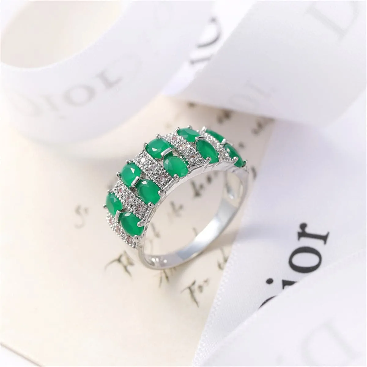 Green Crystal & Cubic Zirconia Oval-Cut Ring