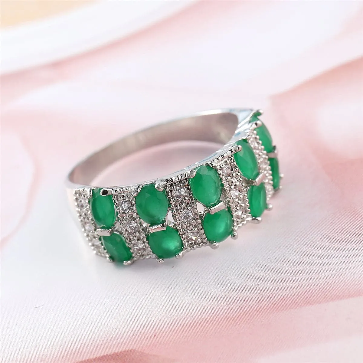 Green Crystal & Cubic Zirconia Oval-Cut Ring