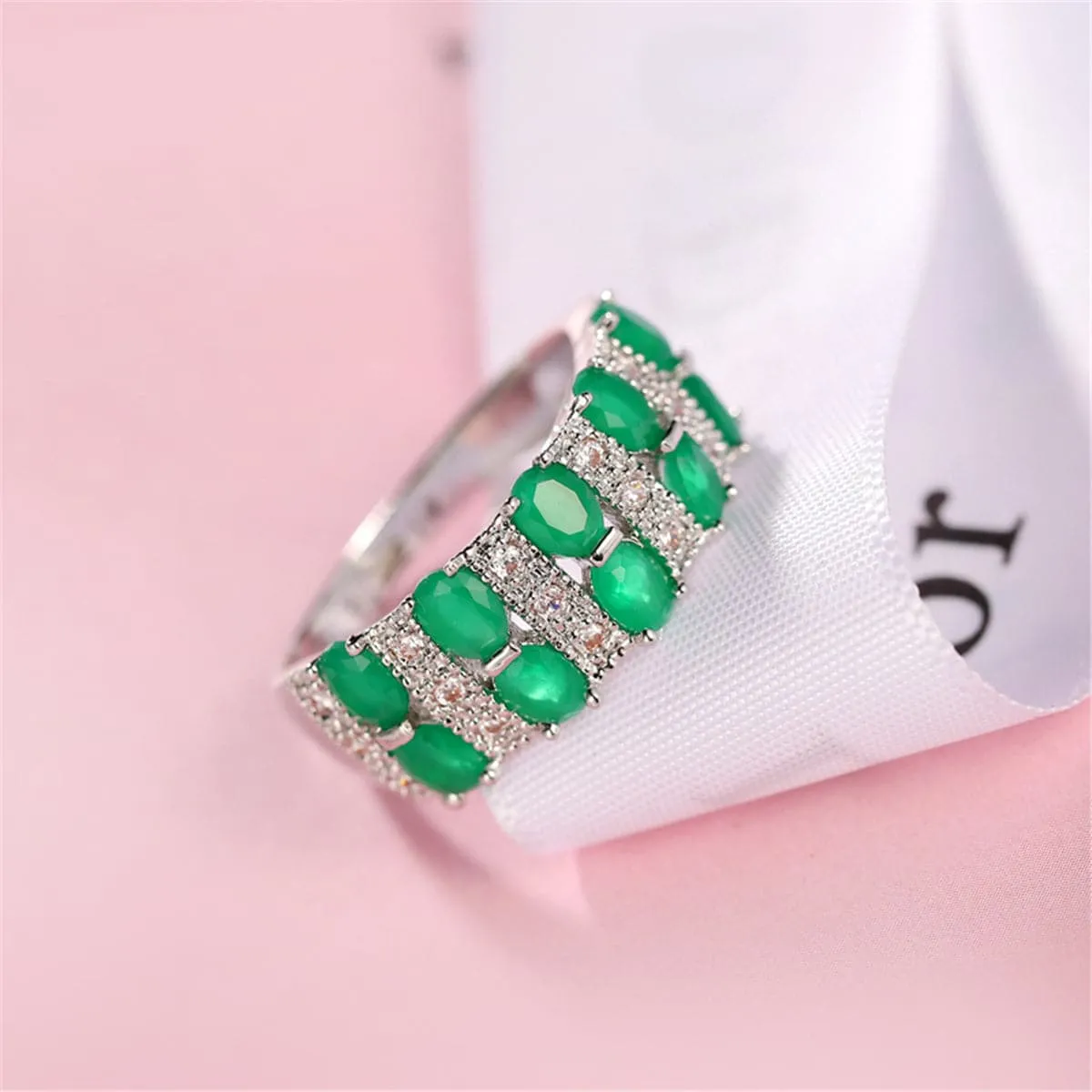 Green Crystal & Cubic Zirconia Oval-Cut Ring