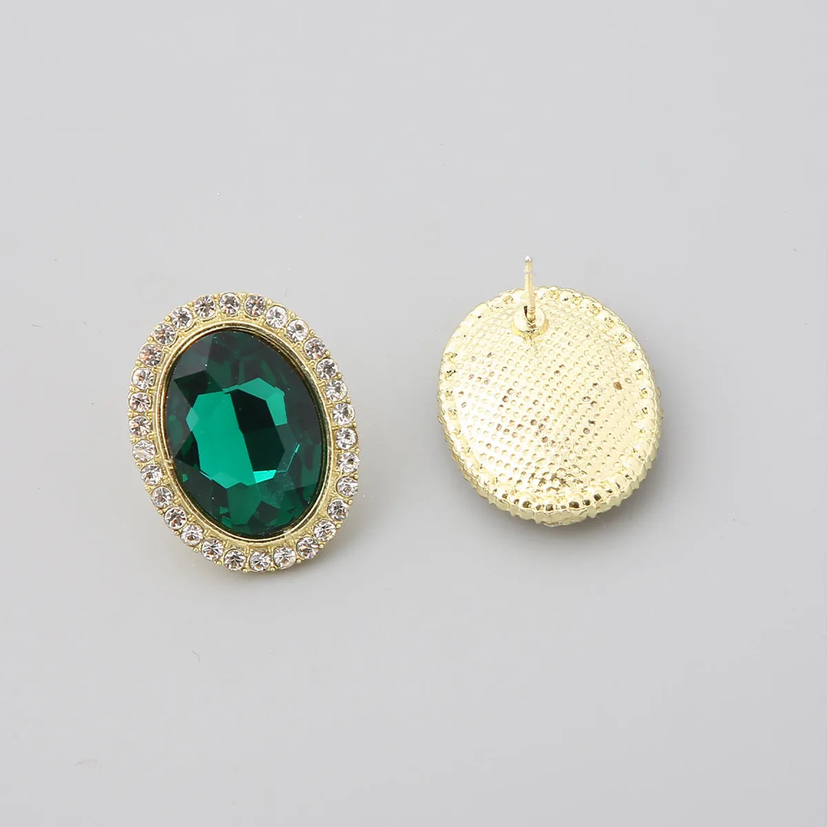 Green Crystal & Cubic Zirconia Oval Halo Stud Earrings