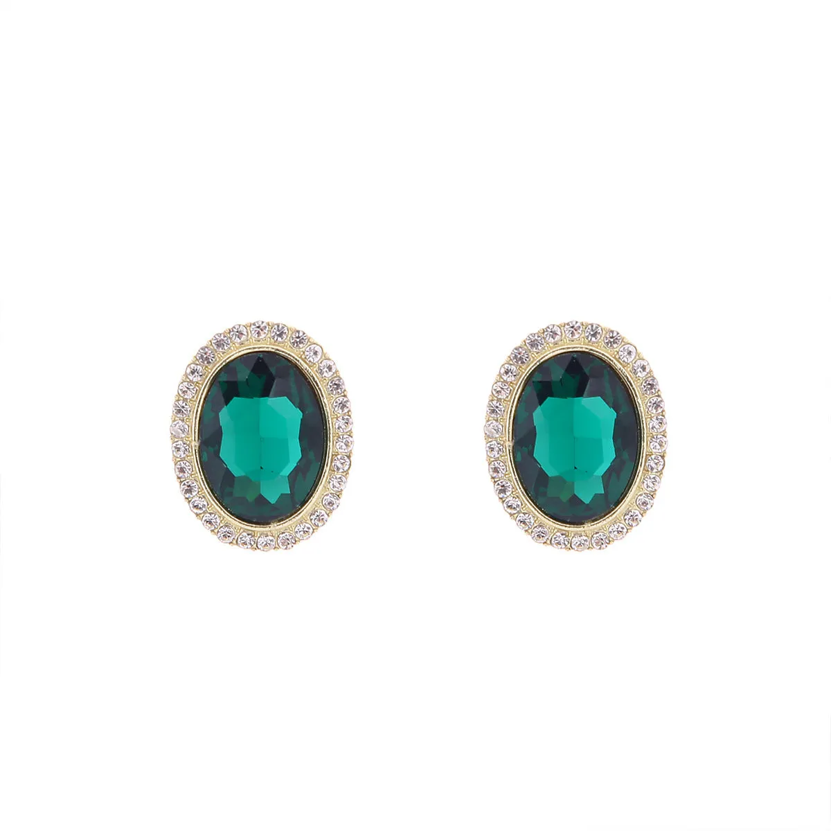Green Crystal & Cubic Zirconia Oval Halo Stud Earrings