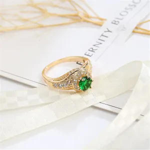 Green Crystal & Cubic Zirconia Twist Halo Ring