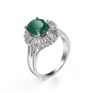 Green Crystal & Silver-Plated Botany Ring