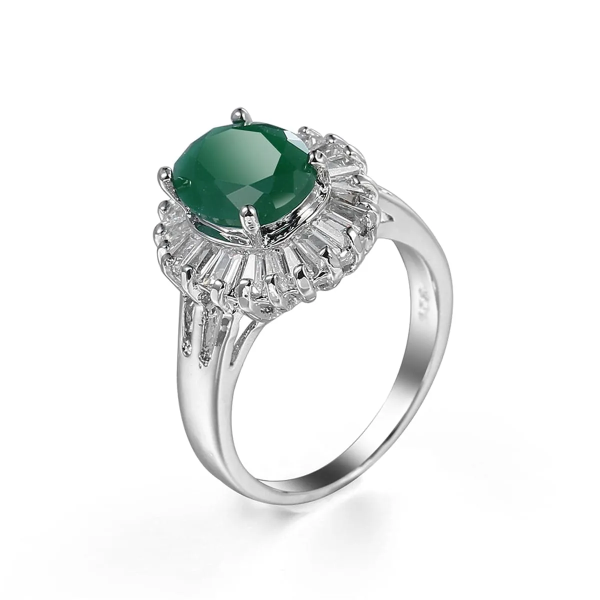 Green Crystal & Silver-Plated Botany Ring