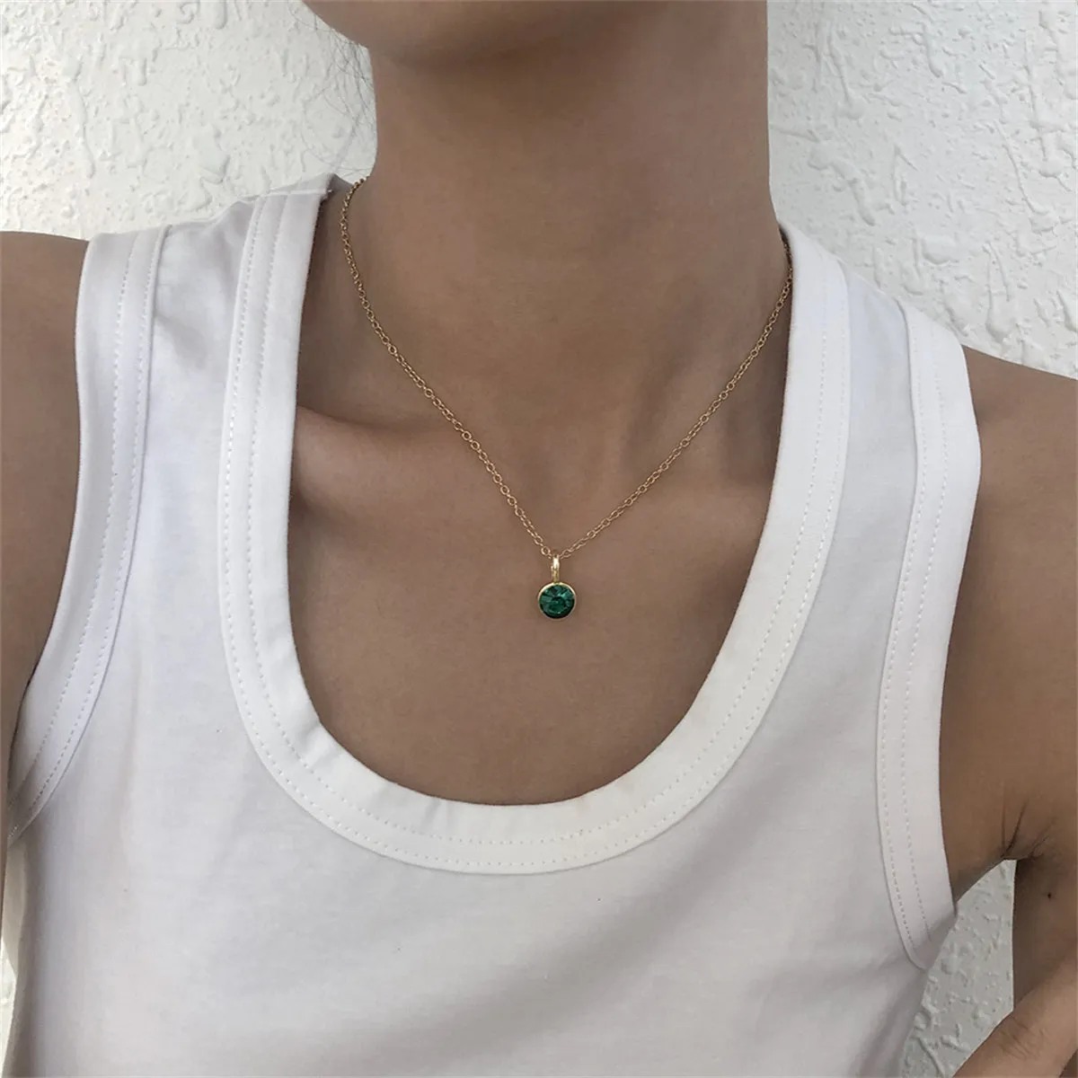 Green Cubic Zirconia & 18K Gold-Plated Circle Pendant Necklace