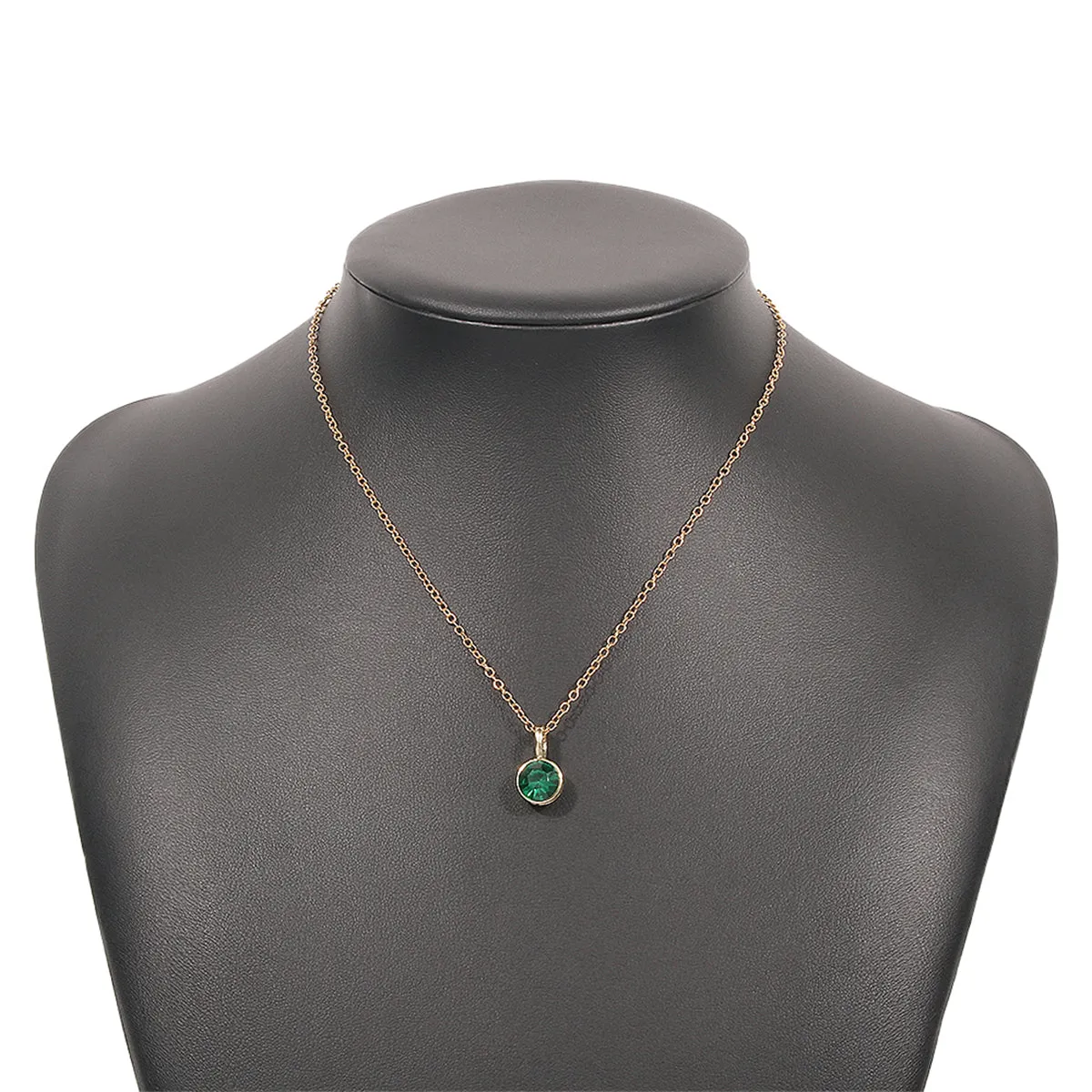 Green Cubic Zirconia & 18K Gold-Plated Circle Pendant Necklace