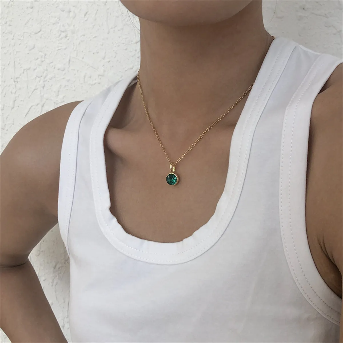 Green Cubic Zirconia & 18K Gold-Plated Circle Pendant Necklace