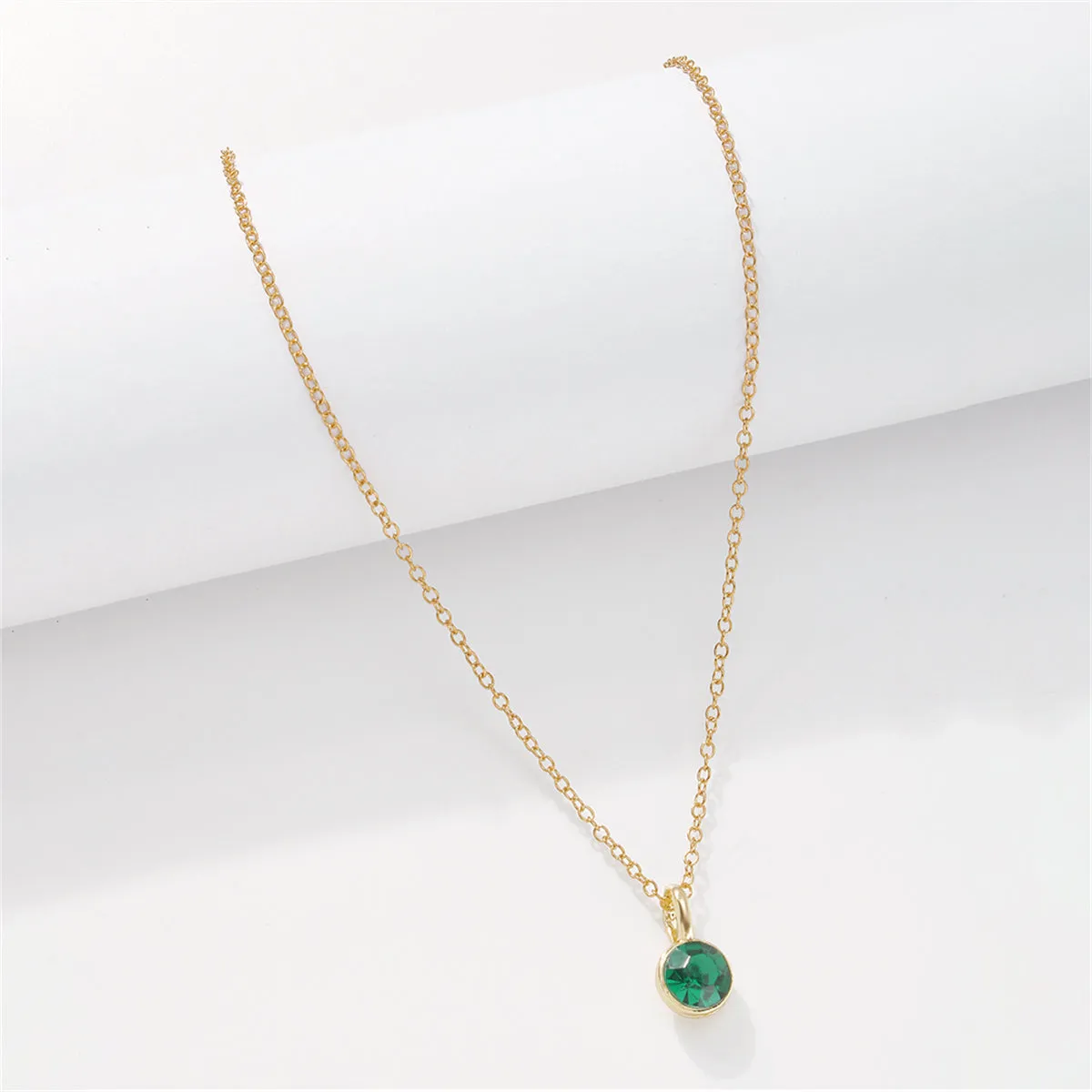 Green Cubic Zirconia & 18K Gold-Plated Circle Pendant Necklace