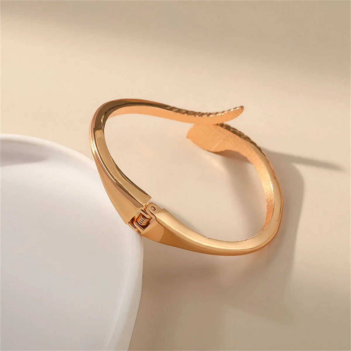 Green Cubic Zirconia & 18K Gold-Plated Snake Bypass Hinge Bangle