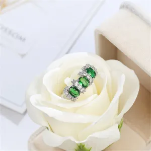Green Cubic Zirconia & Crystal Bar Ring