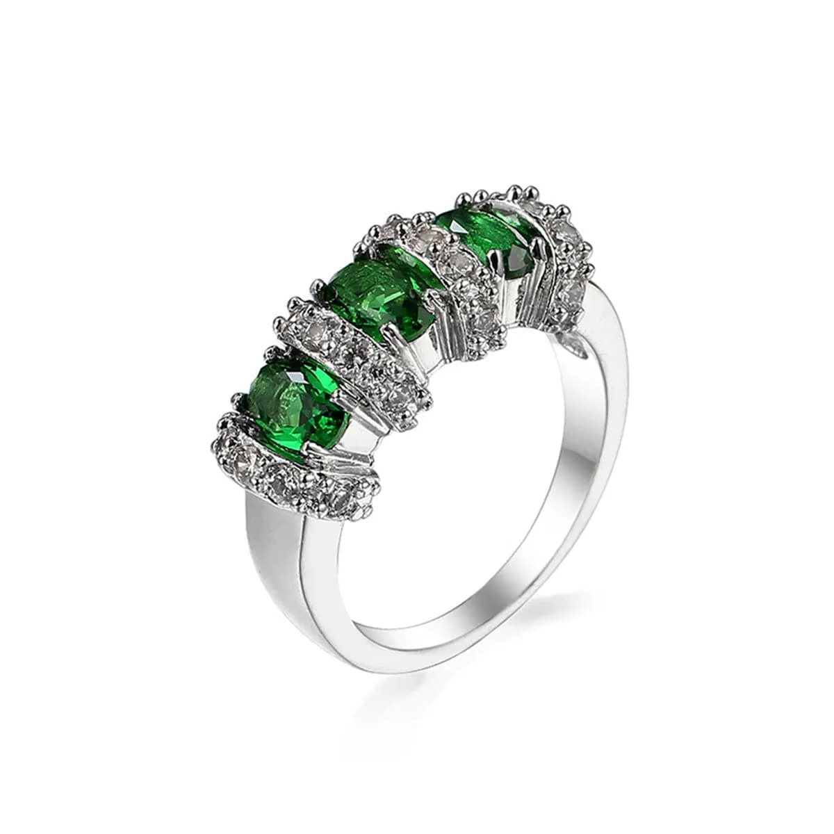 Green Cubic Zirconia & Crystal Bar Ring