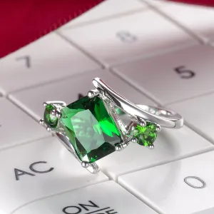 Green Cubic Zirconia & Crystal Curve Princess-Cut Ring