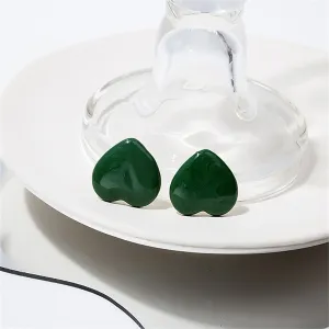 Green Enamel & 18K Gold-Plated Upside-Down Heart Stud Earrings