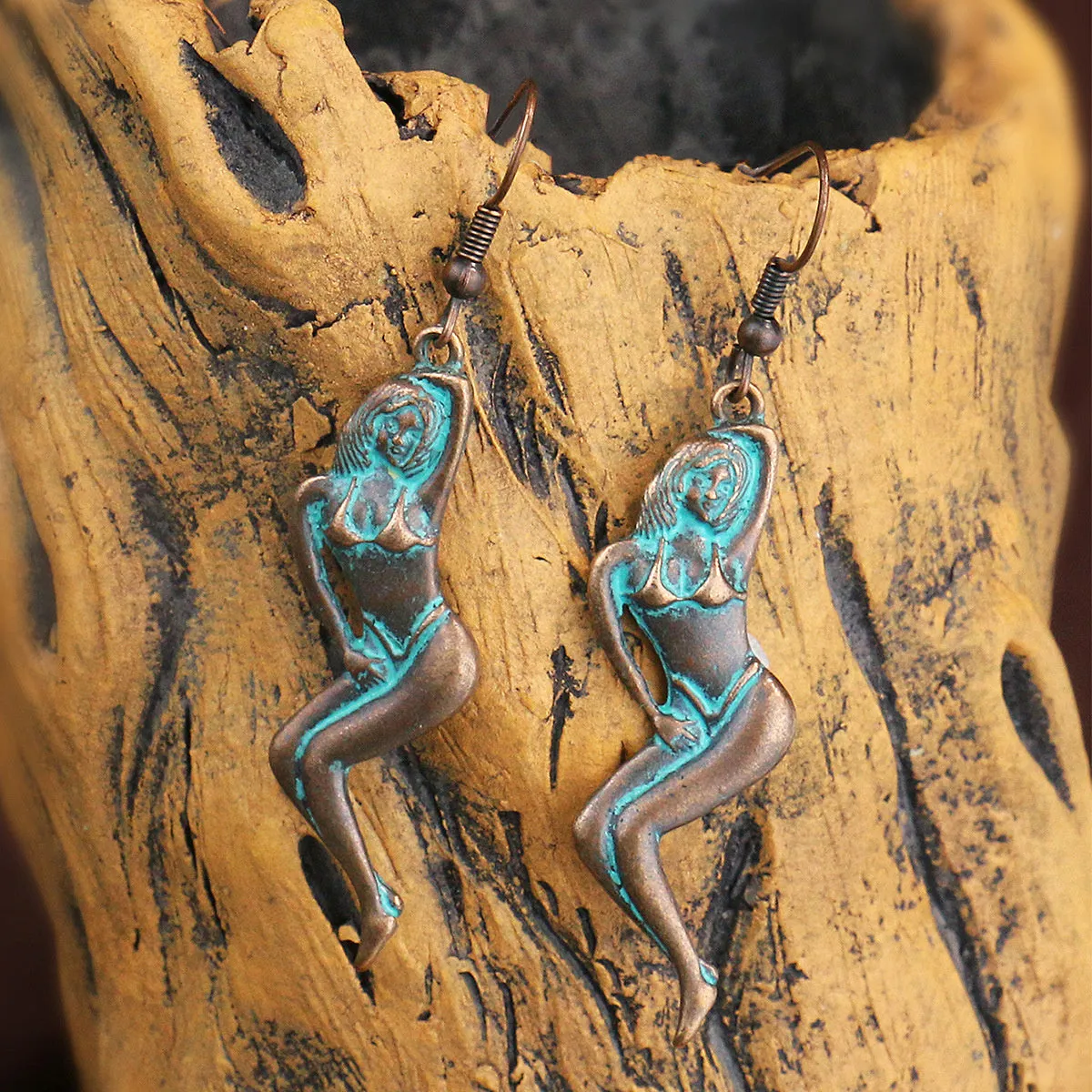 Green Enamel & 18K Gold-Plated Woman Drop Earrings