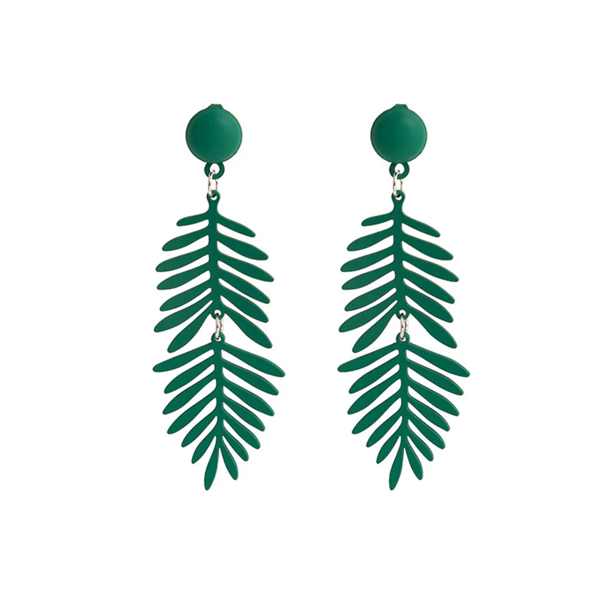 Green Enamel & Silver-Plated Leaves Drop Earrings