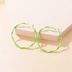 Green Enamel & Silver-Plated Twisted Hoop Earrings