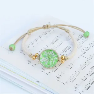 Green Gypsophila & Gold-Plated Bead Adjustable Bracelet