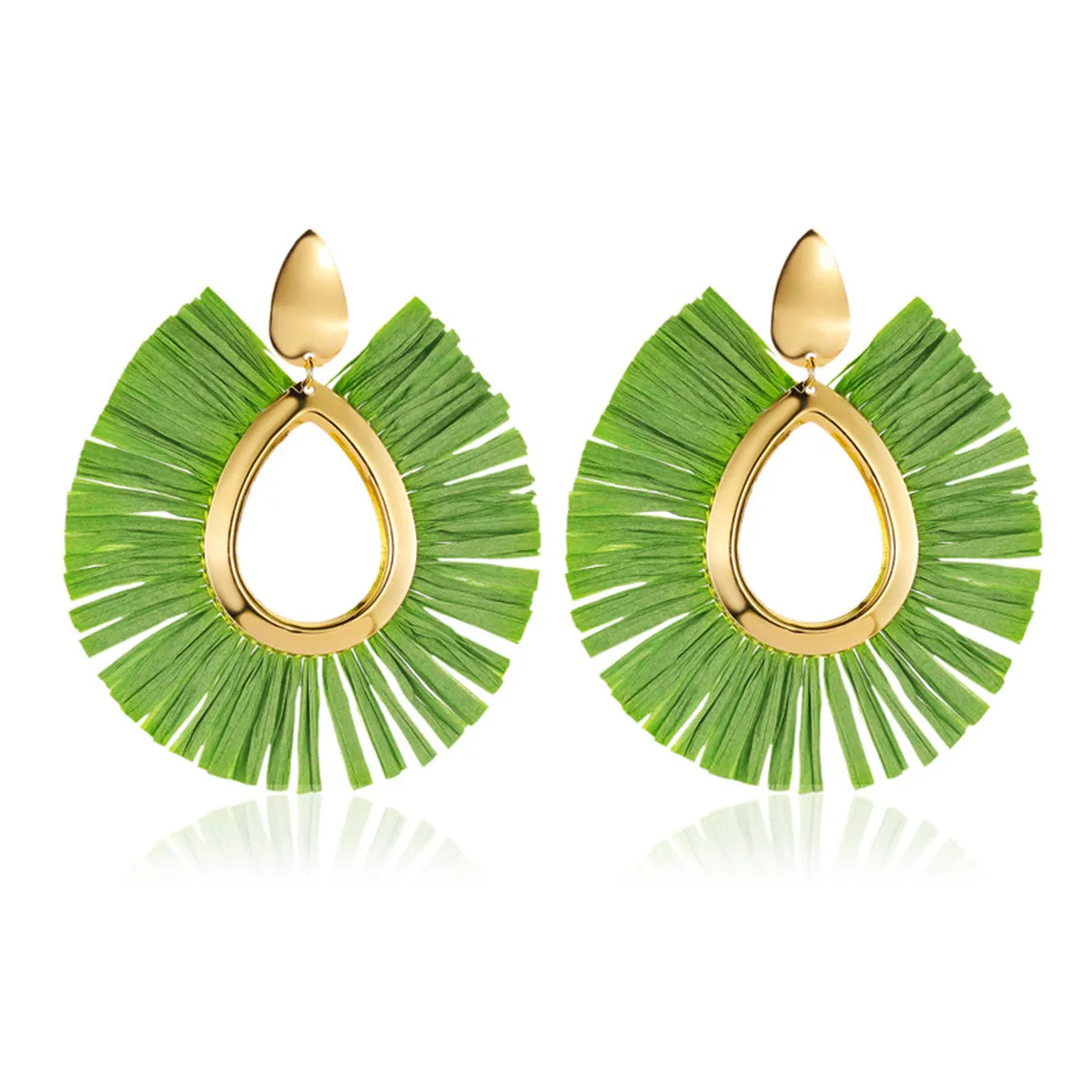 Green Raffia & 18K Gold-Plated Drop Earrings