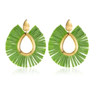 Green Raffia & 18K Gold-Plated Drop Earrings