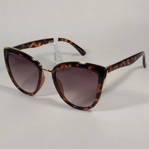 Guess Cat Eye Sunglasses Brown Tortoise Gold Frame Brown Gradient Lens GF0313 52F